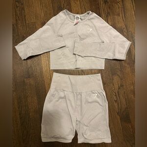 Gymshark Light Gray Cropped Top and Shorts Set